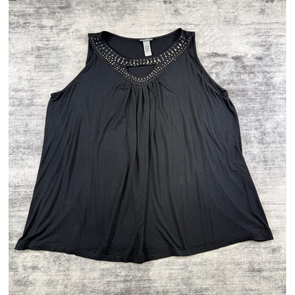 Catherines Womens 3X Black Studded Keyhole Sleeveless Knit Tank Top Plus Size